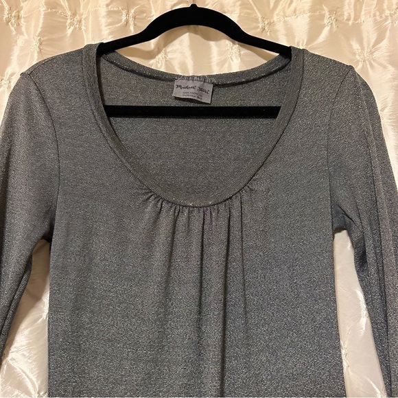 Michael Stars Gunmetal Metallic Silver Gray Shine Top 3/4 Sleeve Shirt Y2K - Picture 2 of 11